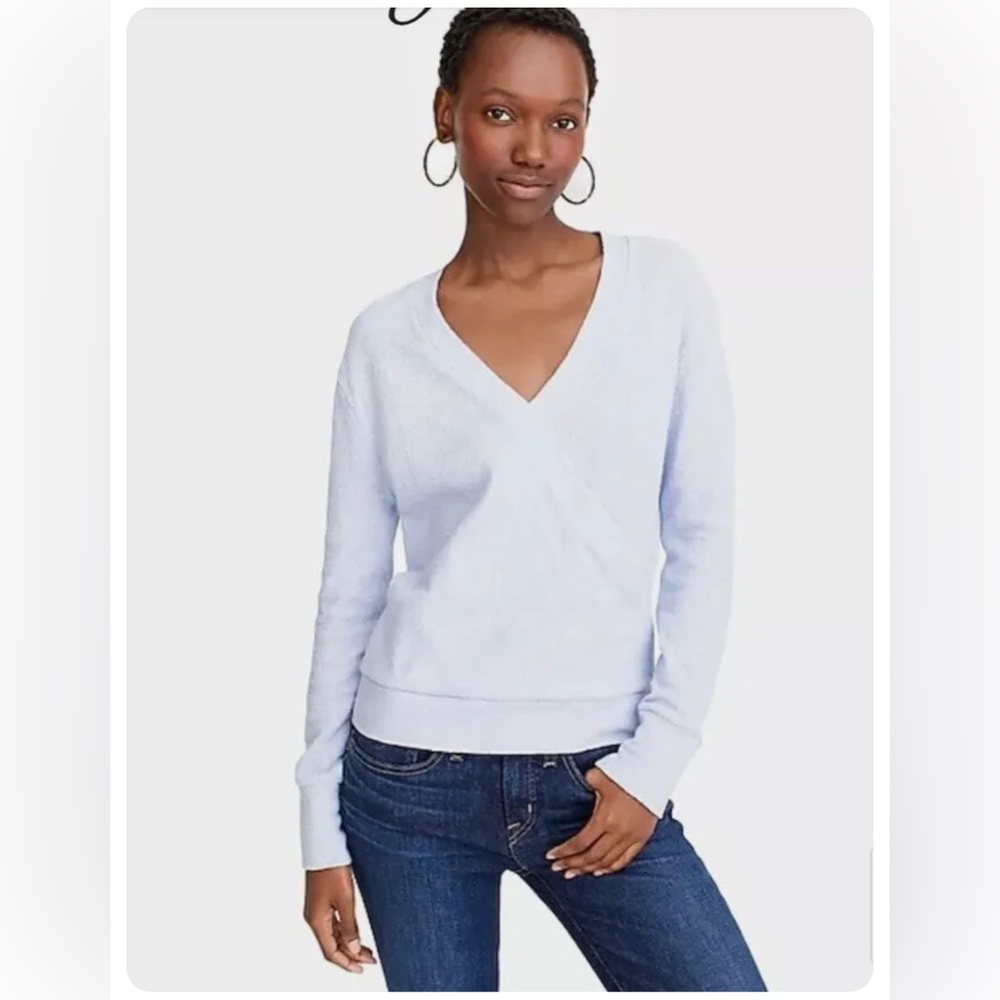 J. Crew Faux-wrap Top in Textured Crepe Shale Blue‎ Size Large